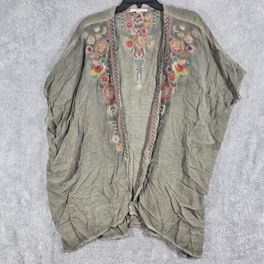 Andree by Unit Olive Green Floral Embroidered Kimono Cardigan Wrap Womens Medium